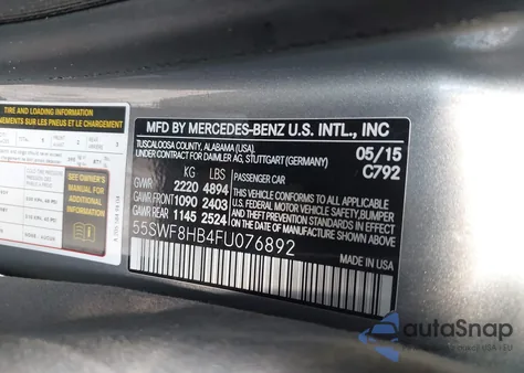 2015 Mercedes-Benz C 63 Amg S z USA, uszkodzony, nr VIN 55SWF8HB4FU076892